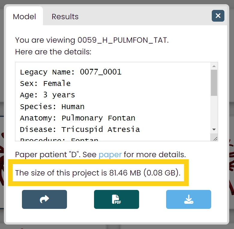 Image of panel highlight on size information